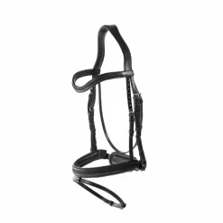 Dyon - Bridon muserolle combinée large new English tressé pull back cuir noir