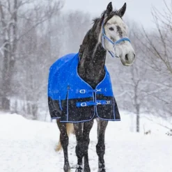 Equithème - Couverture Tyrex 1200D Aisance High Neck noir/bleu 50g