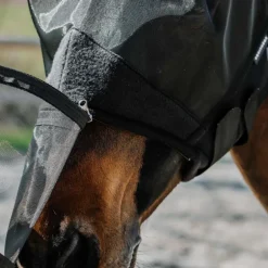 Equithème - Masque anti-mouches et anti-UV 2 en 1 noir