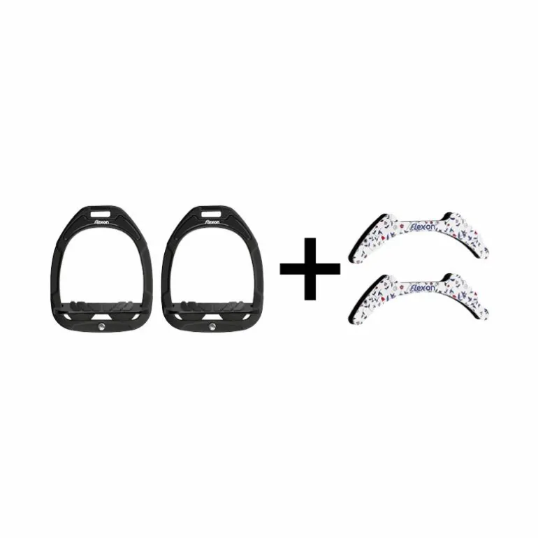 Flex On - Pack Étriers GC Incliné Grip Noir / Noir / Noir + Stickers Flex On Cottage blanc/ bleu