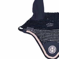 Harcour - Bonnet pour chevaux Suzette marine/ rose