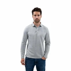 Harcour - Polo manches longues homme Malik gris chiné