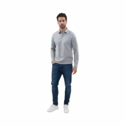 Harcour - Polo manches longues homme Malik gris chiné