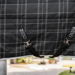 Horseware - Couverture de box Rhino Stable noir/ gris/ blanc à carreaux/ gris 100g