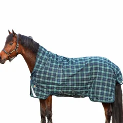 Horseware - Couverture d'extérieur Rhino Wug encolure montante marine/ vert à carreaux 100g