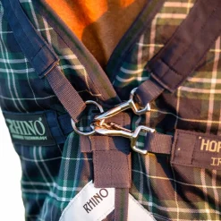 Horseware - Couverture d'extérieur Rhino Wug encolure montante marine/ vert à carreaux 100g