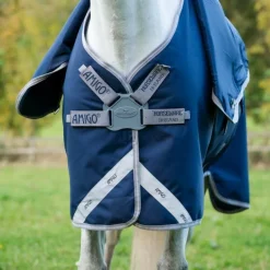 Horseware - Couverture d'extérieur Amigo FieldSafe Plus Turnout marine/ titanium grey/ argent 50g