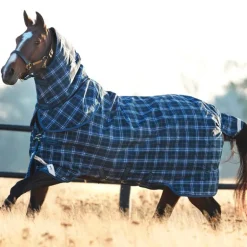Horseware - Couverture d'extérieur Rhino plus Turnout Lite avec couvre-cou marine carreaux/ indigo 0g