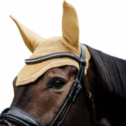 Kentucky Horsewear - Bonnet pour chevaux anti-bruits Wellington Velvet moutarde