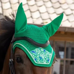 Kentucky Horsewear - Bonnet pour chevaux Wellington Velvet Printing paisley garden vert/ marine