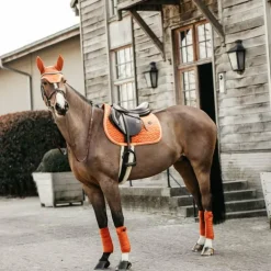 Kentucky Horsewear - Bonnet pour chevaux anti-bruits Wellington Velvet orange