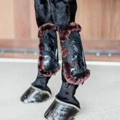 Kentucky Horsewear - Guêtres ouvertes mouton marron vegan Bamboo Elastique noir x2