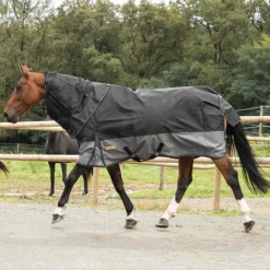 Loveson - Couverture d'extérieur Turnout Plus noir/ gris 300g