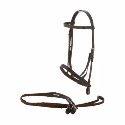 Riding World - Bridon muserolle française havane avec rênes