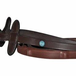 TdeT - Rênes en caoutchouc micro-picots avec arrêtoirs intégrés havane